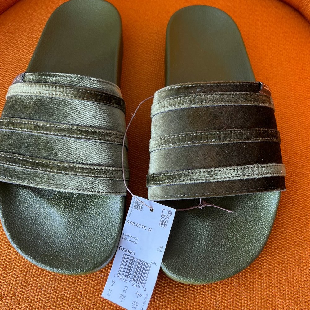 Adidas Adilette Sport slides, green velvet